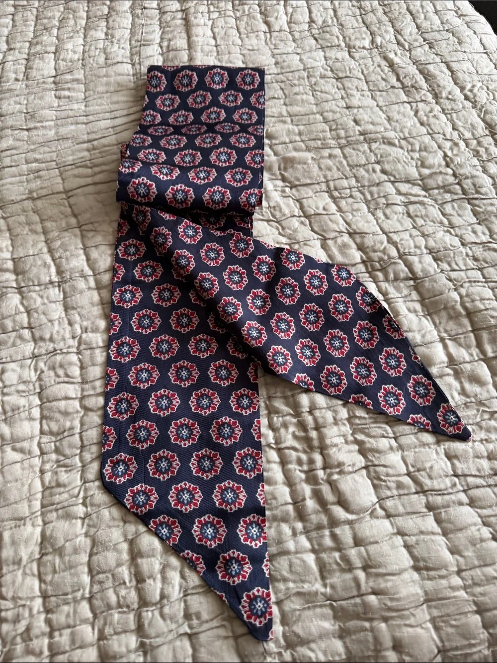 Navy Floral Medallion silk ascot Scarf